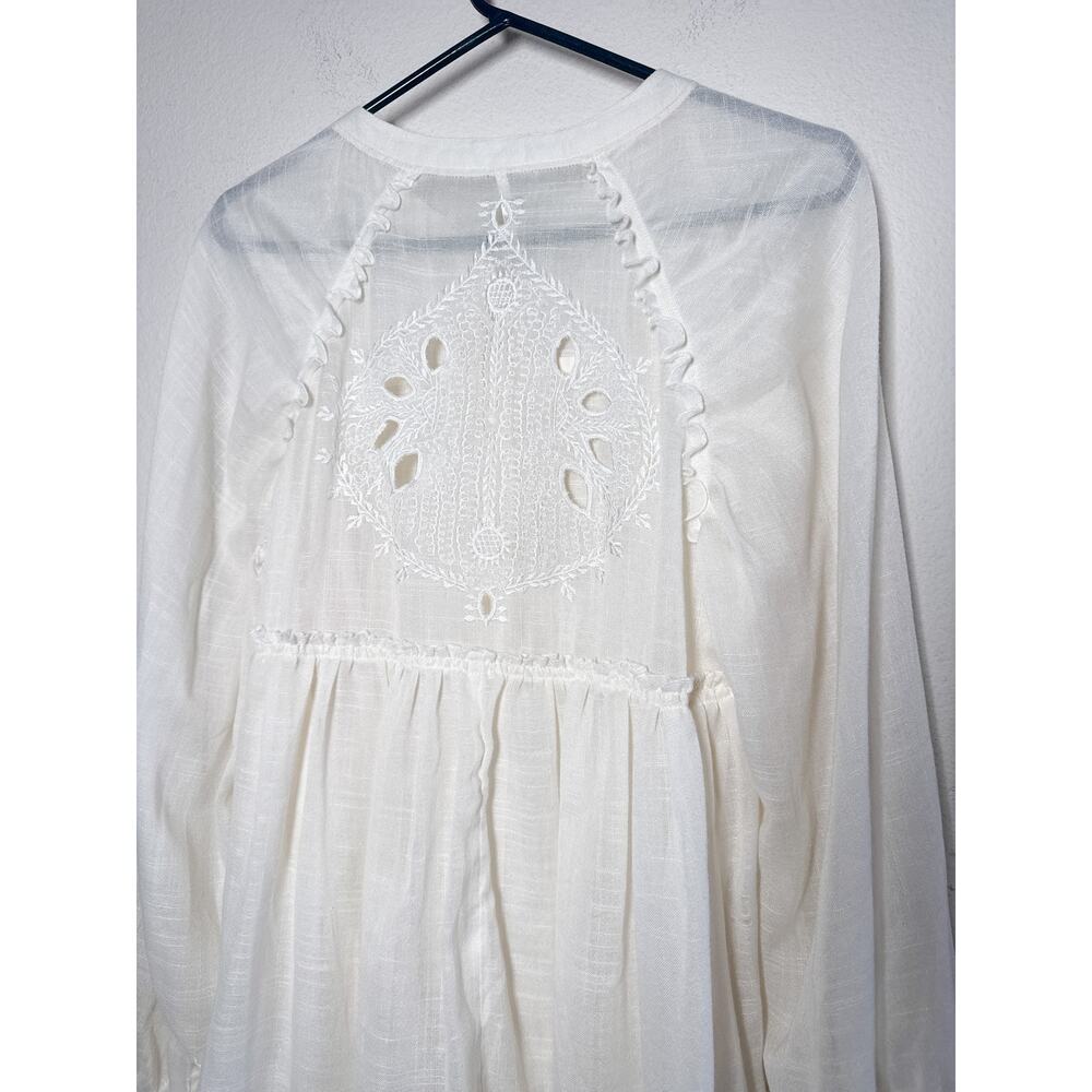 Free People Ivory Button Up High Low Tunic Embroidered Cutout Back M - Picture 9 of 14